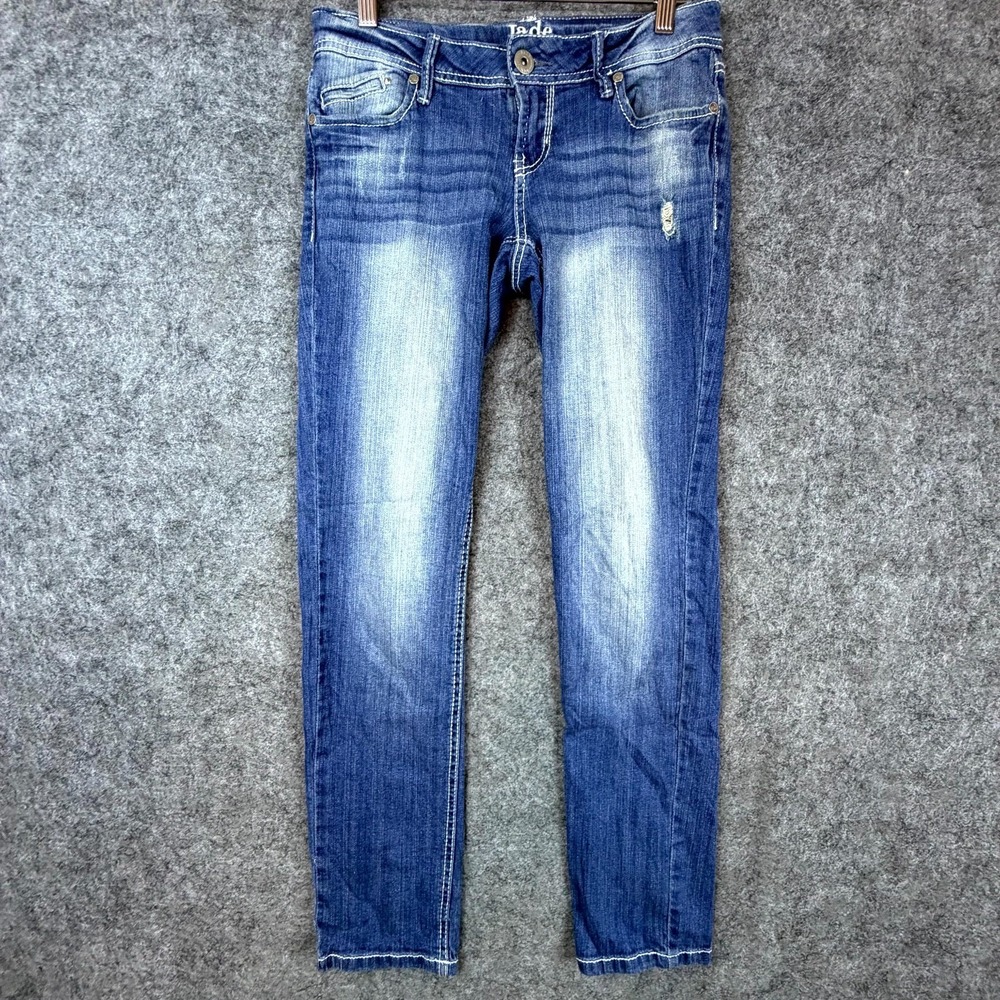 Jade Jeans Womens 5/6 Blue Denim Low Rise Skinny Leg Stovepipe‎ Distressed